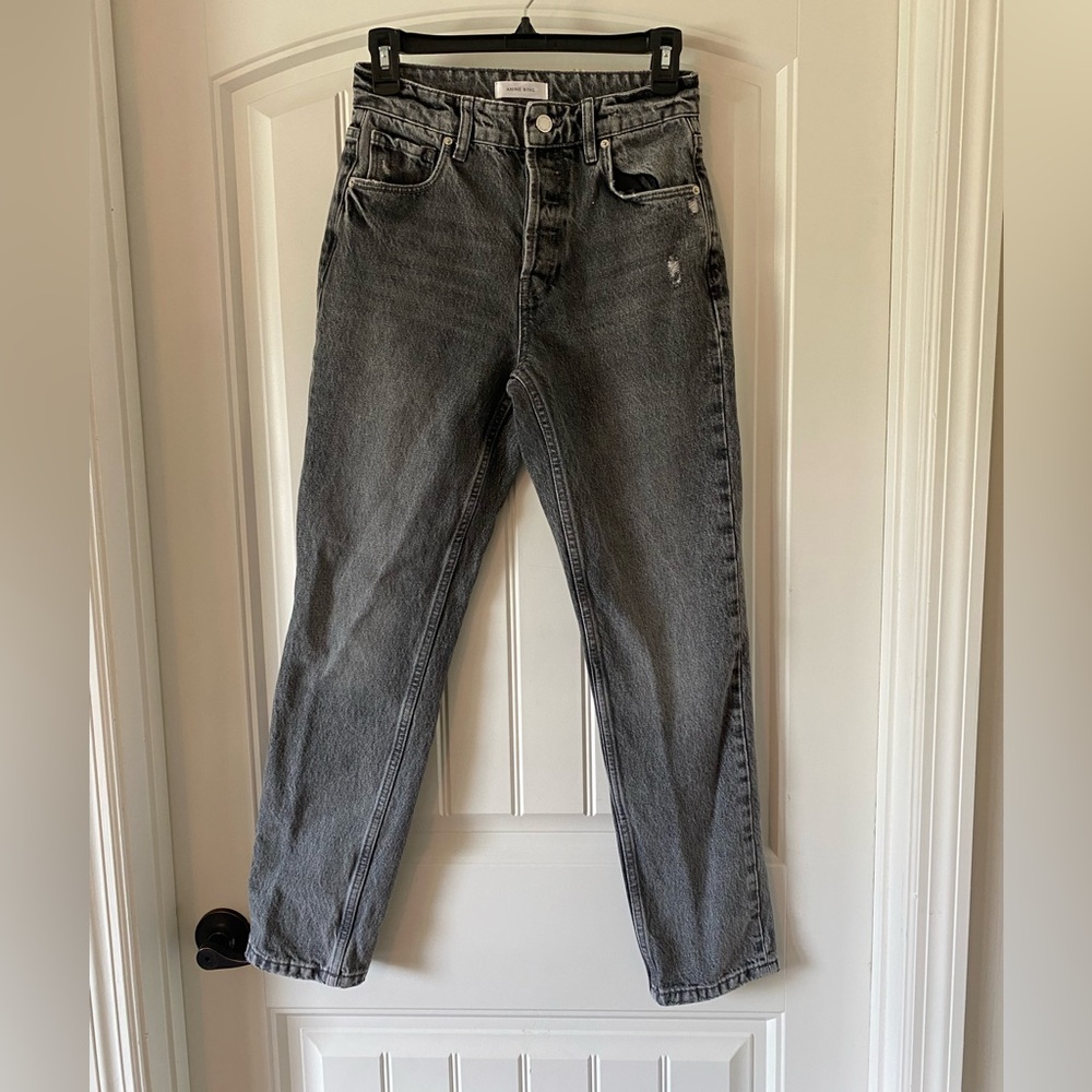 Anine Bing Black Gray Straight Jeans Classic Style